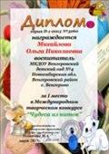 Диплом за участие в Международном творческом конкурсе "Чудеса из ниток". (1 место)